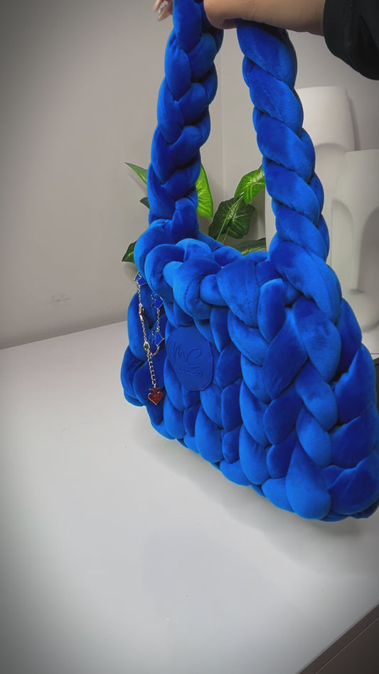French Braid Woven Bag - Blue Royal
