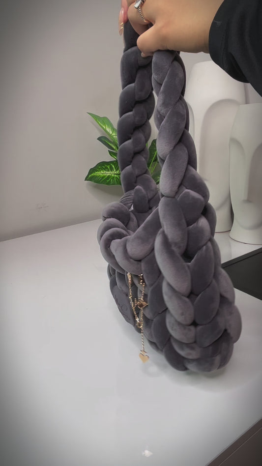 French Braid Woven Bag - Gray Charcoal
